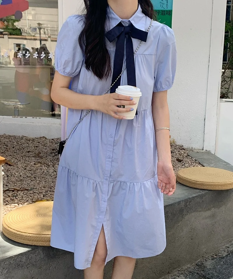 Женское платье-рубашка свободного покроя с рукавом-фонариком | Женская одежда