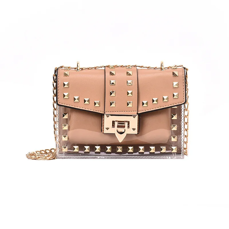 

Transparent Jelly Bag with Rivet Design Bags for Women 2021 Spring and Summer New Shoulder Bag Chain Handbag Ladies Square Bag