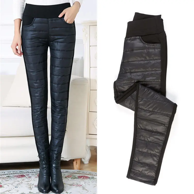 

Winter Women Down Pants Plus Size Velvet Thickening Slim Thermal Female Warm Trousers High Waist Straight Cotton Pant