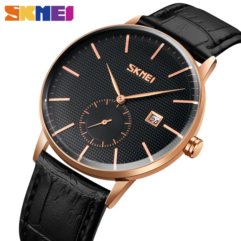 SKMEI Casual Quartz Mens Wristwatch Top Brand Luxury PU Leather Strap Waterproof Date Watches Clock relogio masculino 9273