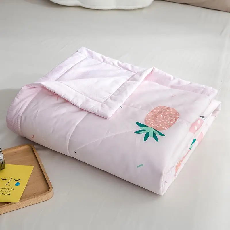 

Luxury cotton Summer Quilts twin single queen Blankets High quality Bed Cover Children Adults duvet soft pink fruit Comforters