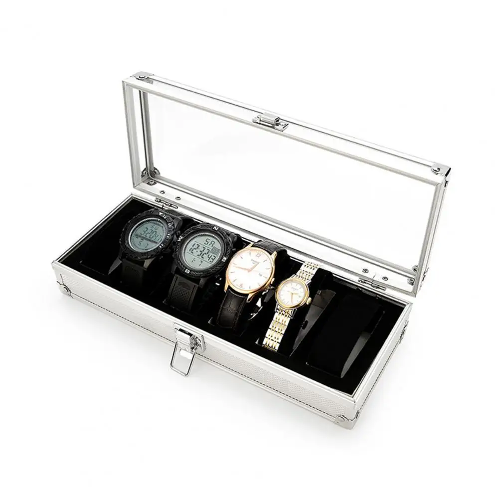 

Hot Sales Display Case Portable Exquisite 6 Slot Glass Top White Box for Watch Storage