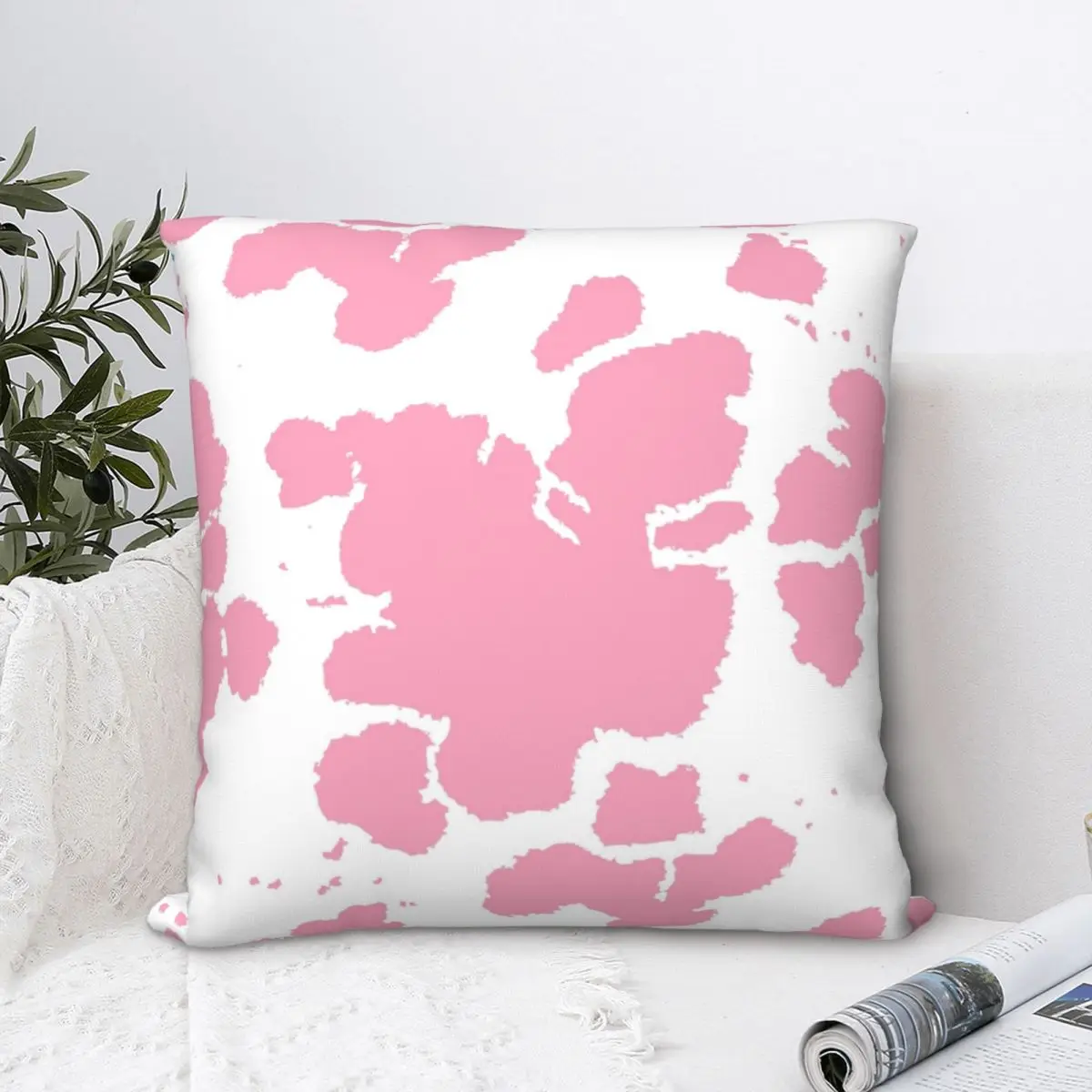 

Pink Cow Spots Print Square Pillowcase Cushion Cover cute Home Decorative Polyester Bed Simple 45*45cm
