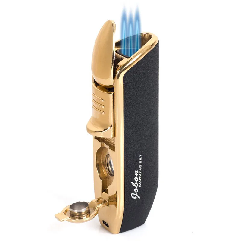 

Jobon Luxury Metal Cigar Lighter 1300C Turbo Torch 3 Nozzles Cigarette Lighter Inflatable Gas Butane Spray Gun Smoke Accessories