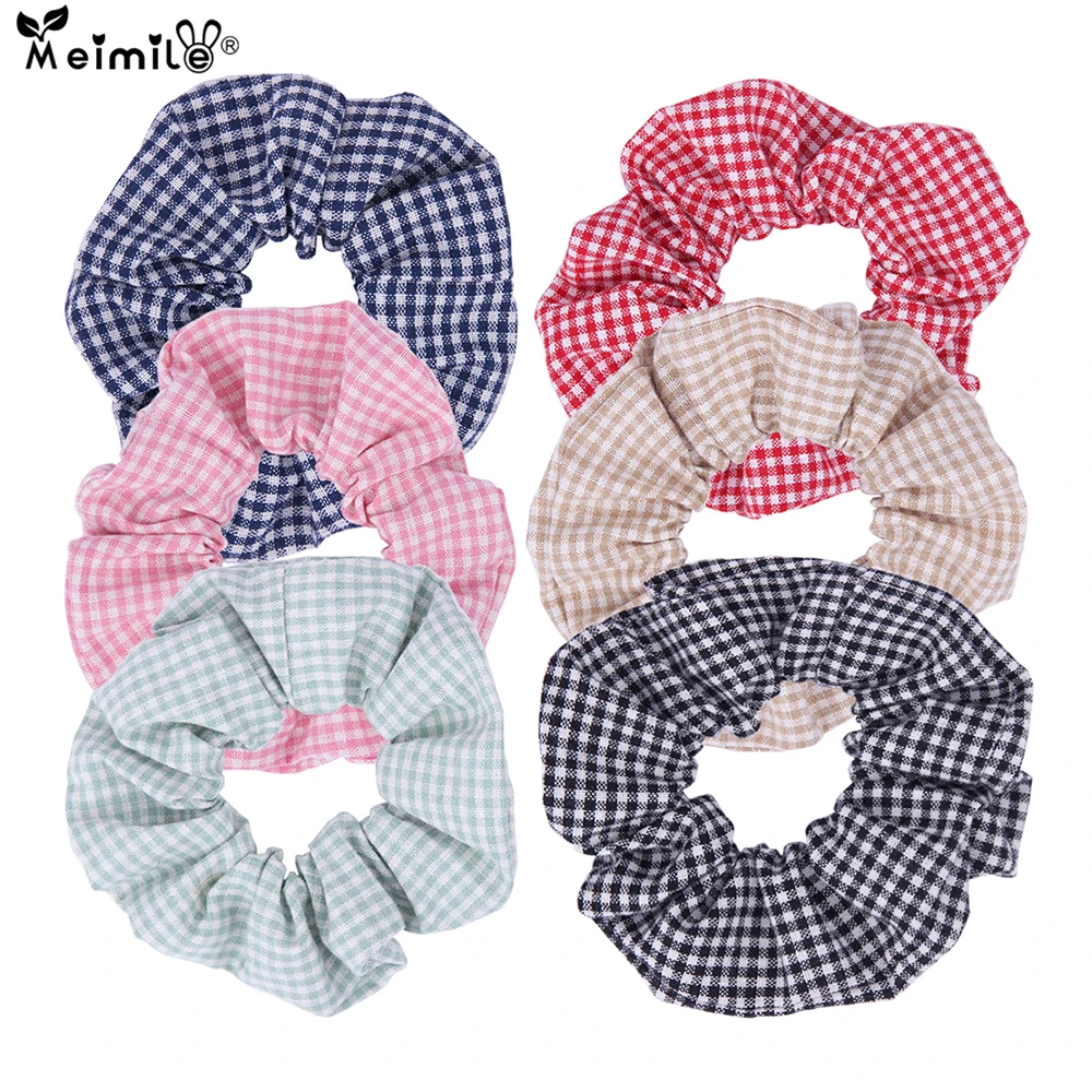 

Solid color plaid fabric elastic rubber band cute girl headdress children princess rubber bands hair accessories for kids gifts