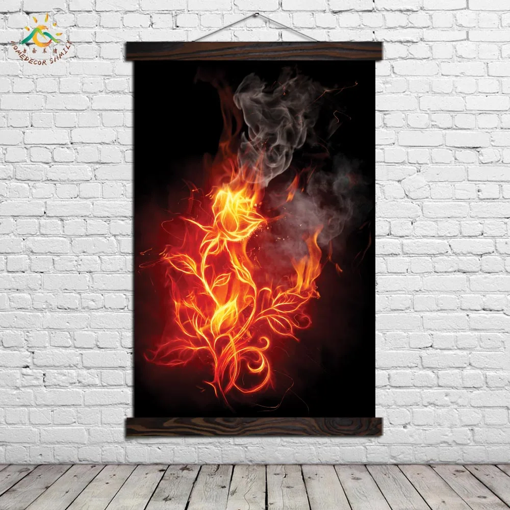 Настенная картина с принтом черного огня и цветов домашние декоративные принты