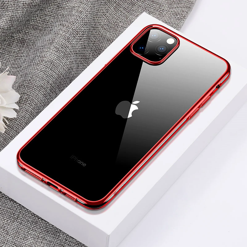 Красный Для iPhone 11 Pro Max 11 Pro Чехол, ультра тонкий прозрачный мягкий Премиум гибкий хромированный бампер прозрачный ТПУ задняя крышка - Цвет: Красный