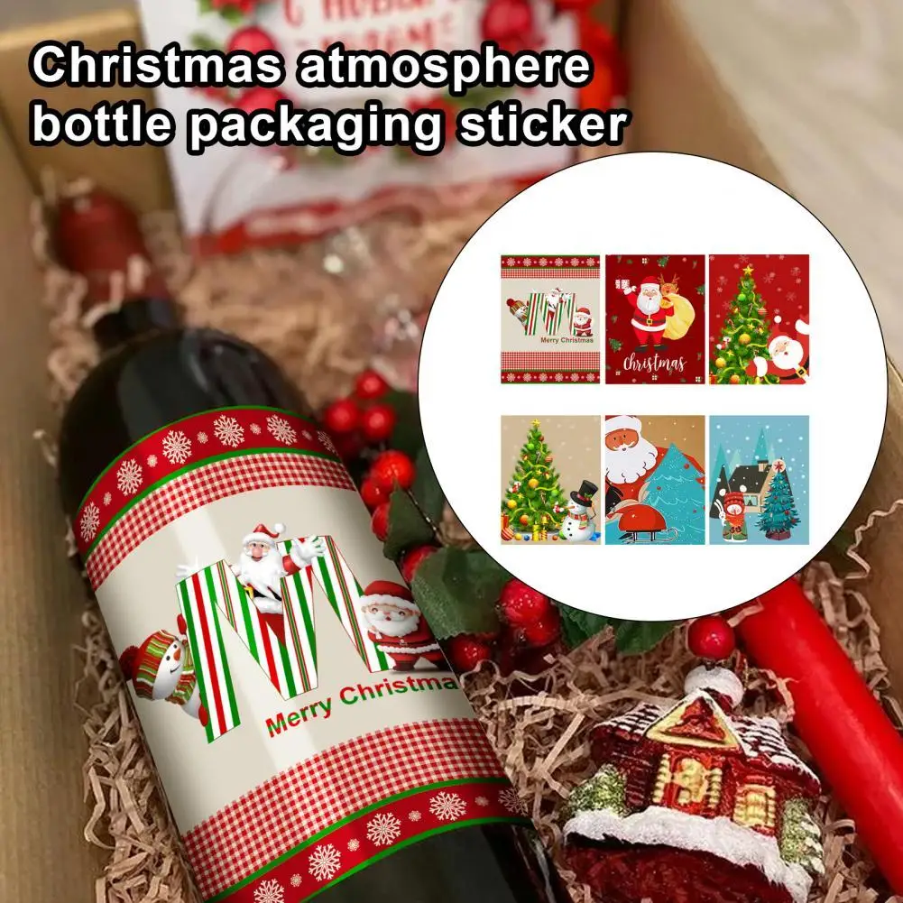 

6Pcs/Set Wrapping Sticker Creative Nice-looking Paper Christmas Wine Bottle Sticker for Ceramics Surface