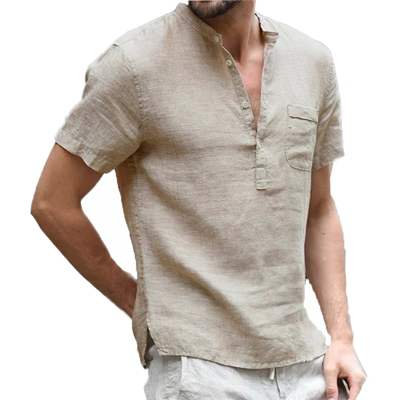 T-shirt Cross-Border Japanese Style Leisure Linen Solid Men Sweet shirts Korean Clothes Fashion Clothing Short | Мужская одежда