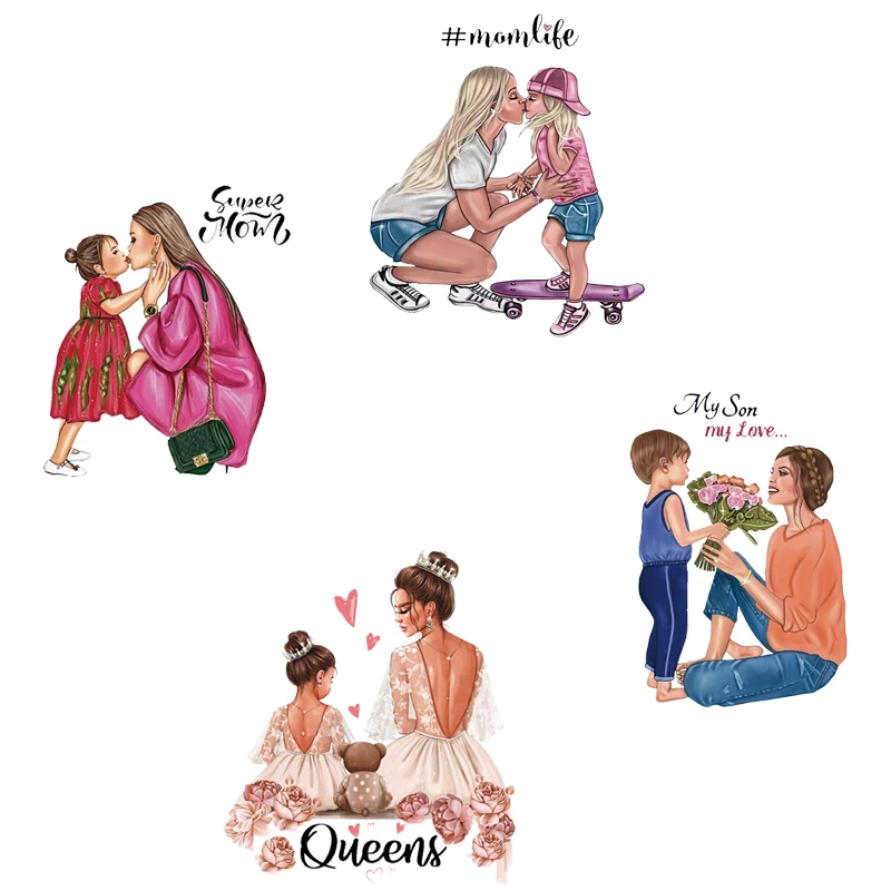 

Mother Baby Patch Iron on Transfer Vinyl Heat Transfer Thermal Stickers on Clothes Parent-child Patches for Clothing Applique