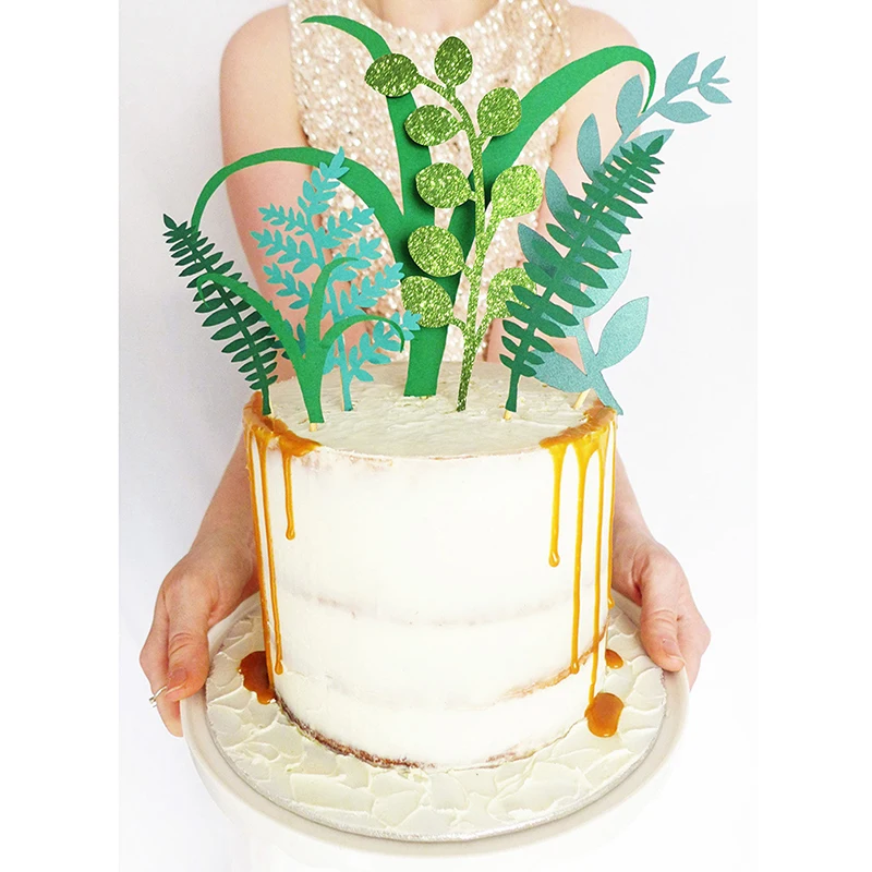 

2019 Nature Green Plant Cake Toppers Laser Cupcake Flags Jungle Party Birthday Baby Shower Cake Topper Decorating Supplies