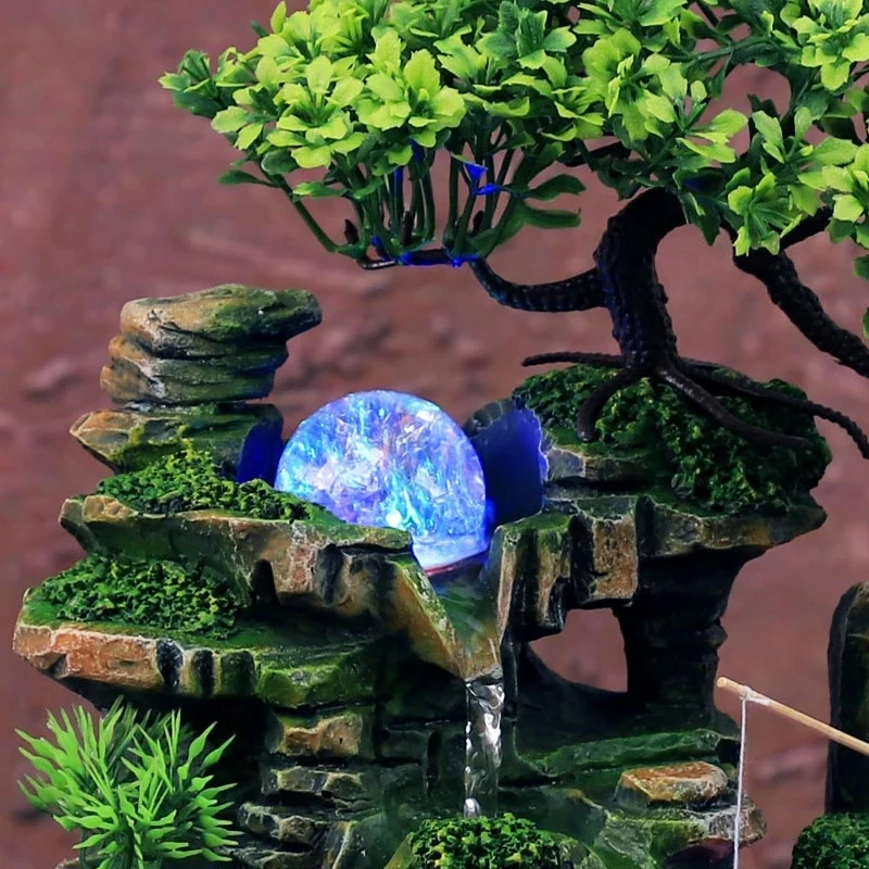 

Indoor Resin Rockery Waterfall Feng Shui Flowing Water Fountain Desktop Ornament Office Decor -US Plug