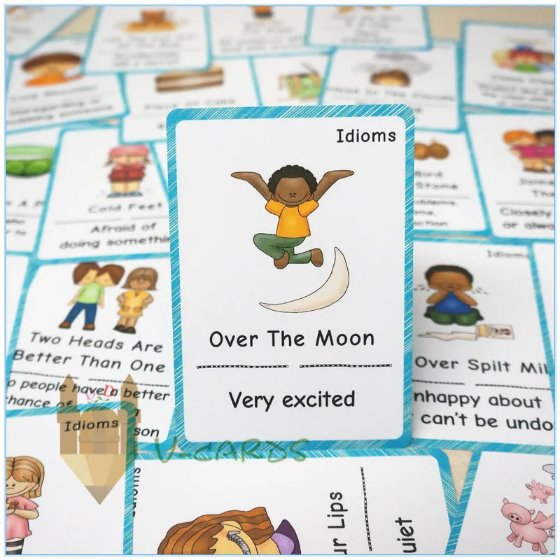 

16Pcs/Set Idioms Flashcards Memory Game 32 Sentences American English Proverbs Oral And English Explanation Cognitive Card