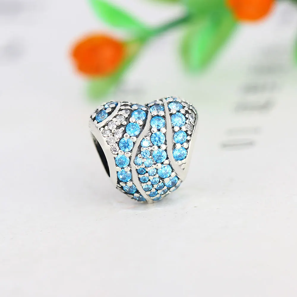 Паве прозрачные/синие подвески в форме сердца из фианита подходят для