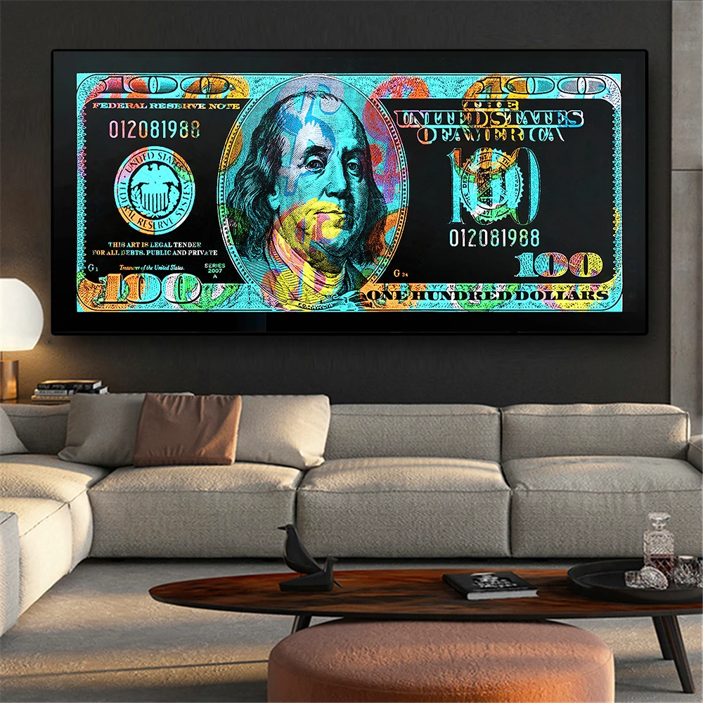 Граффити абстракция 100 цена в долларах из плотной ткани Краски Wall Art Изображение