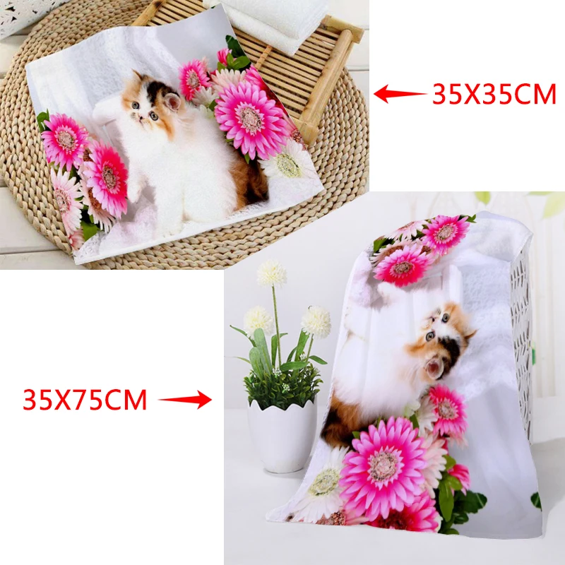 Новое полотенце с цветочным рисунком кота размер s 35x35 см 35x75 | Дом и сад