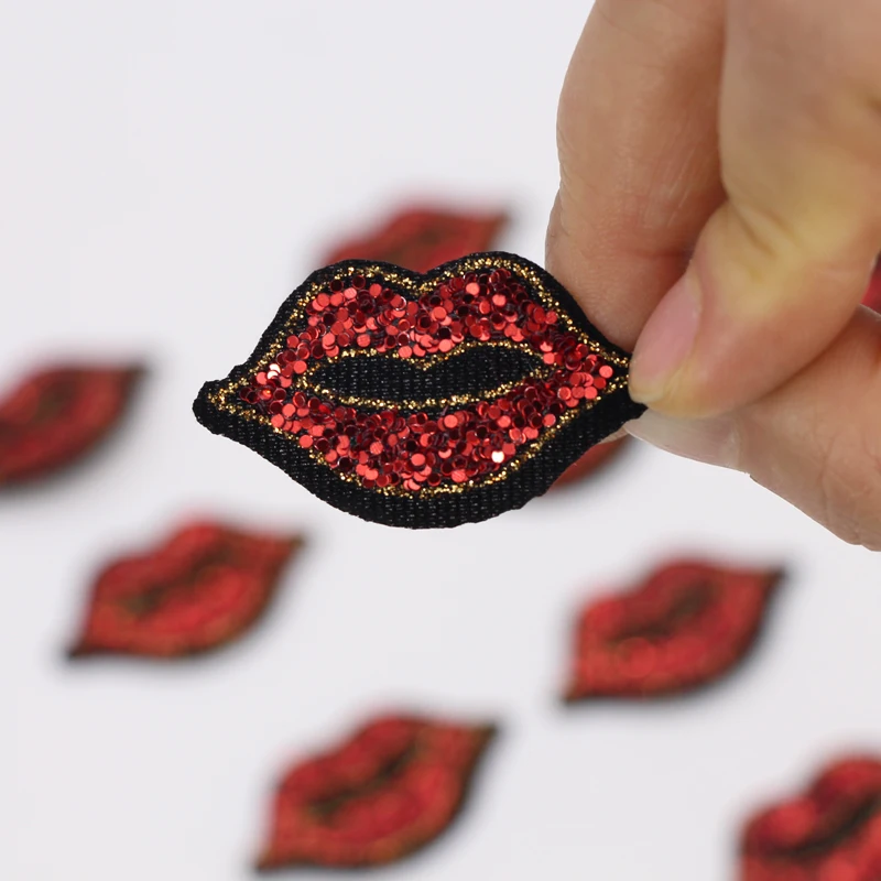 10Pcs/lot Small Size Sequins Red Lips patch vintage embroidered lace applique fashion clothing decoration sew on Motifpatch - купить по