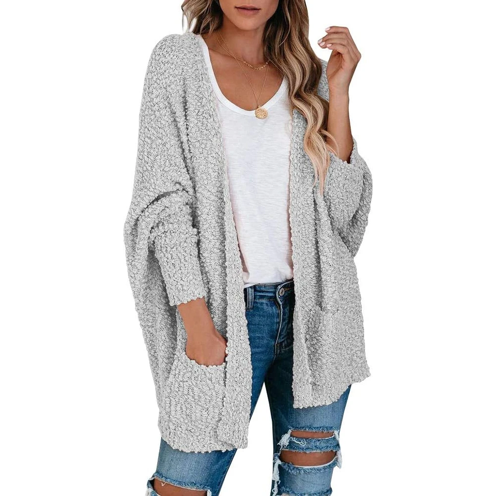 

Toothbrush Fleece Cardigan Clothes 2021 Spring/autumn Winter New Women's Oversized Loose Bat Sleeve Pocket Cardigan Sweater