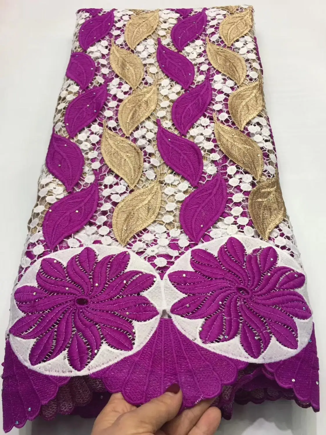 

5yards african double colour guipure lace fabric good quality african water soluble lace fabric with stones for dress ELLADE293
