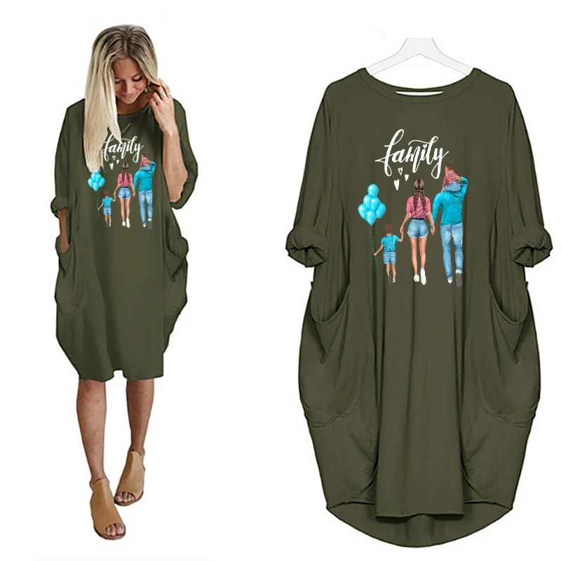 

Midi t Shirt Dress Woman Dresses Loose Long Sleeve Plus Size Vestidos Party Vintage Harajuku o Neck Pocket Casual Robes Femme