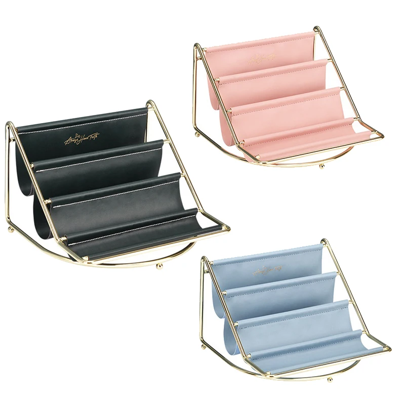 

Multi-Layer Iron Leather Storage Rack Remote Control Display Shelf Desktop Holder Cosmetics Organizer