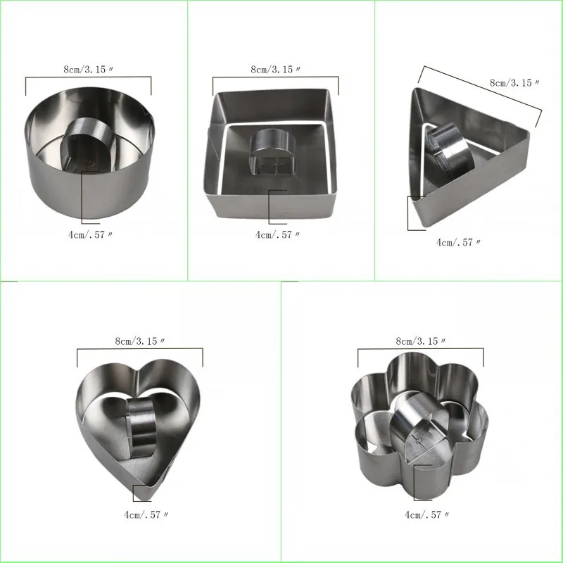 

5PCS Stainless Steel Cake Mold Dessert Mousse Mould with Pusher and Lifter Cooking Rings for Kitchen