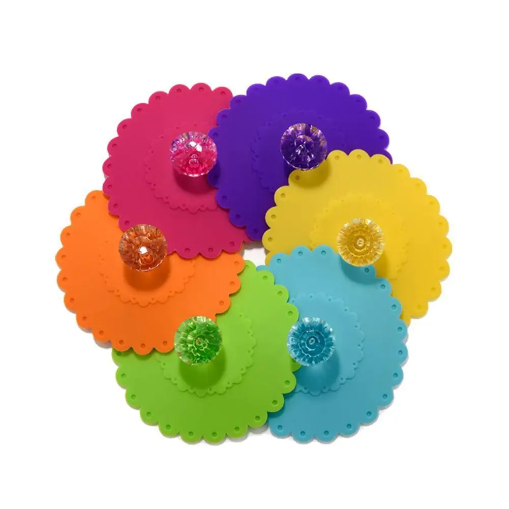 

4pcs/set Silicone Diamond with Flower Pattern Cup Lid Glass Drink Cover Anti-dust Coffees Mug Suction Seal Lid Cap Home Office