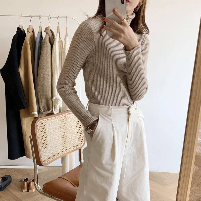 

Autumn Winter Knitted Sweaters Women O-Neck / Turtleneck Sweater Pullovers Basic Women Pullover Slim Femme Elasticity Pullovers