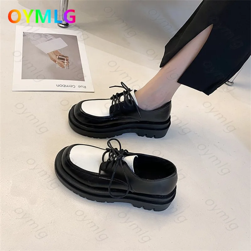 

Retro increase women's autumn 2021 new thick-soled soft leather all-match color matching retro one-legged women's shoes