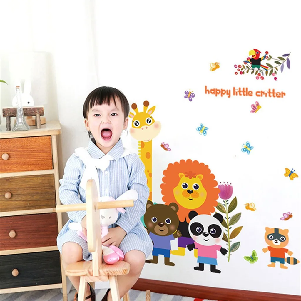 Наклейка на стену с изображением животных Льва жирафа панды медведя обезьяны