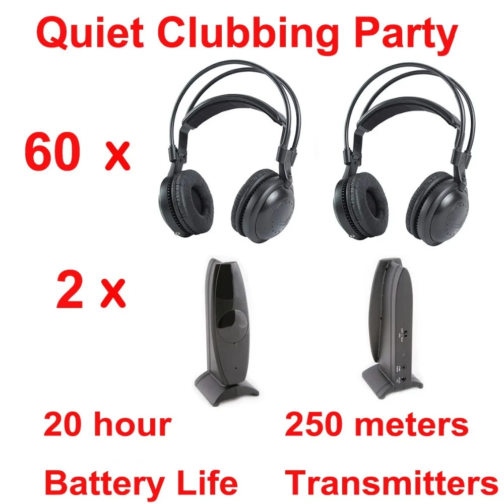 

Factory Shipping UHF Silent Disco Wireless Headphones Bundle with 60 Pcs Headsets and+ 2 Transmitters 3 Channels For DJ Party