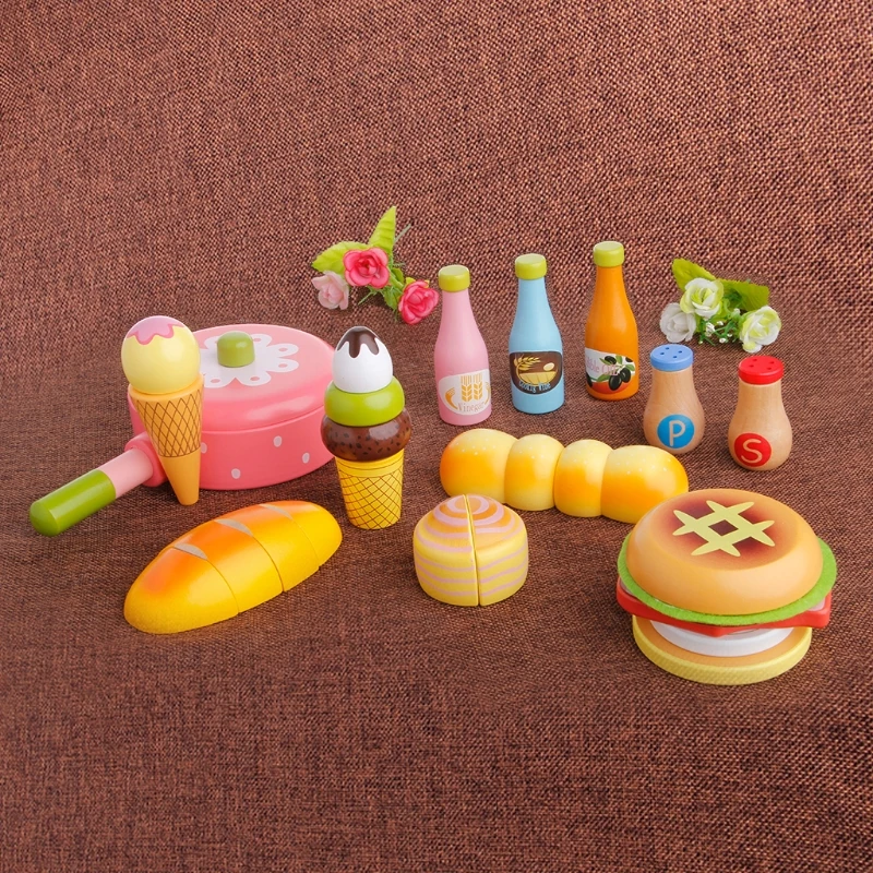 

Kids Pretend Role Play Kitchen Fruit Food Wooden Toy Cutting Set Child Gifts