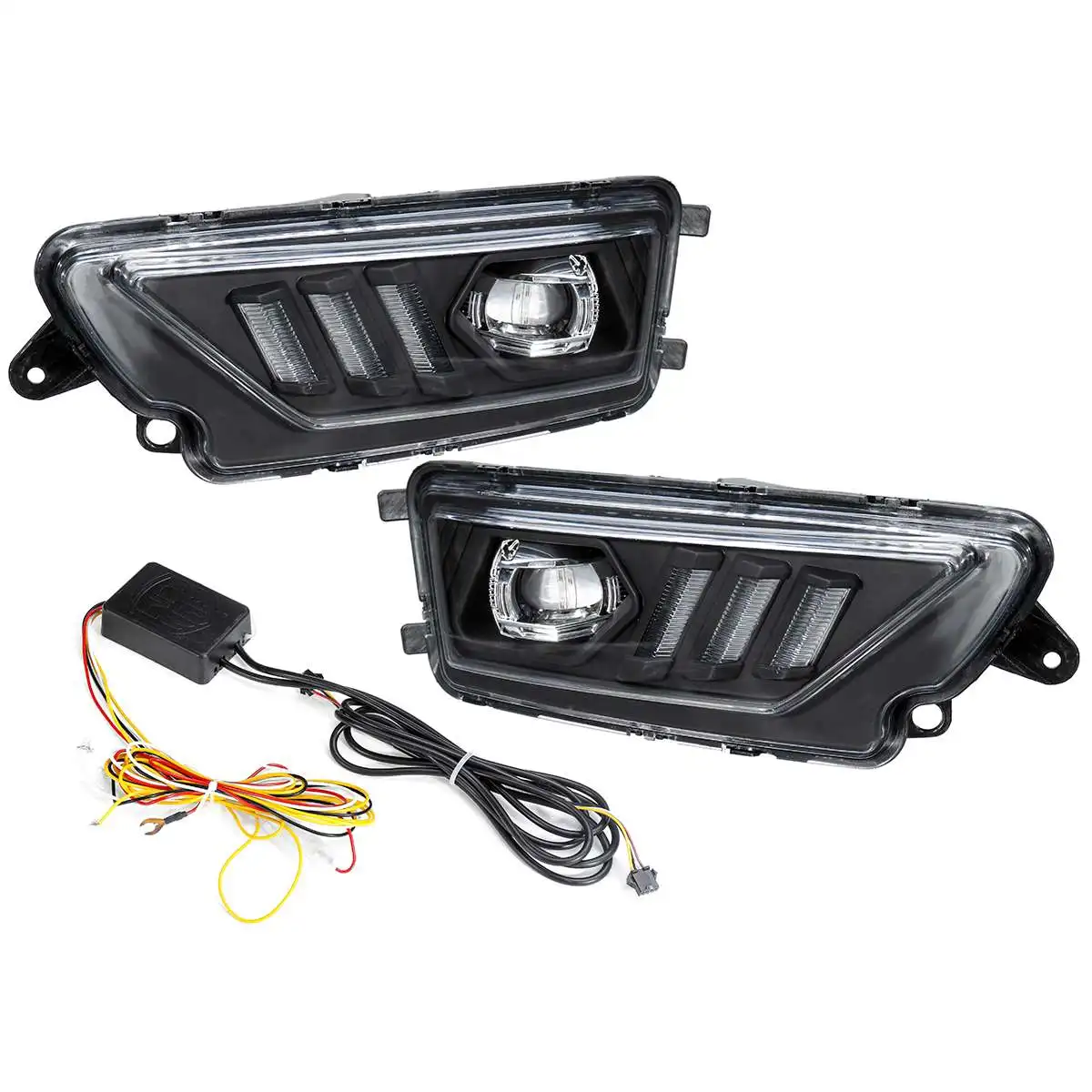 

Pair Front Bumper Light LED Fog Lights DRL Daytime Running Light 3 Colors Signal Lamp Fit for VW Amarok Car Pickup 2016-2020