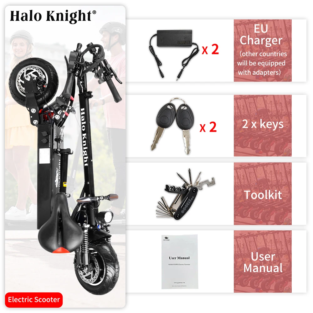 Европейский электроскутер со склада 10-дюймовый двойной мотор 2000 Вт 65 км/ч