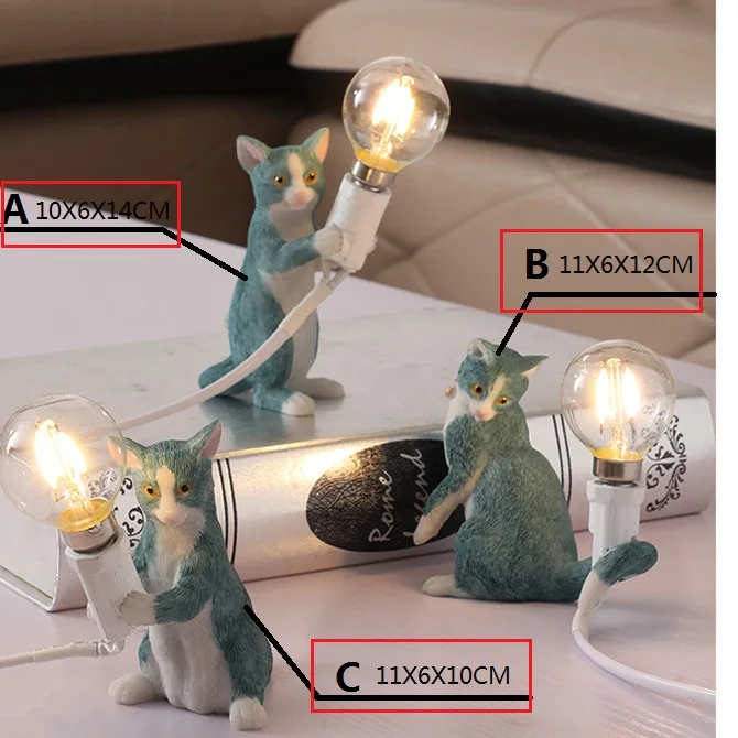 Настольная лампа в виде кошки и котенка маленькая прикроватная с