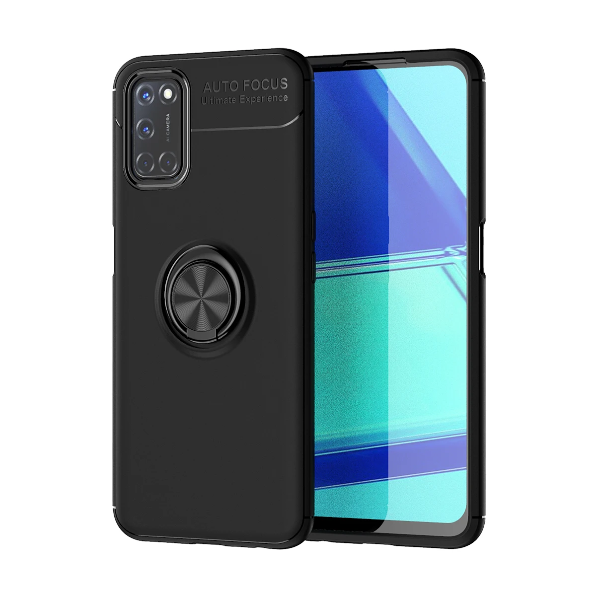 

For OPPO A52 Shockproof Case Soft Silicone Magnetic Ring Stand Phone Back Cover