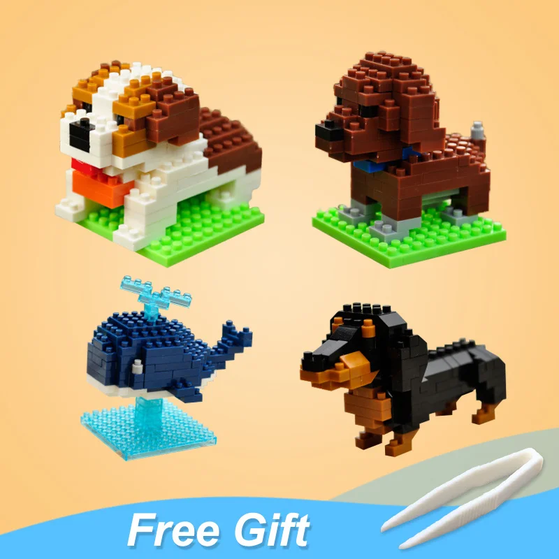 Конструктор фигурки животных собака кошка макет попугая Мини детская игрушка