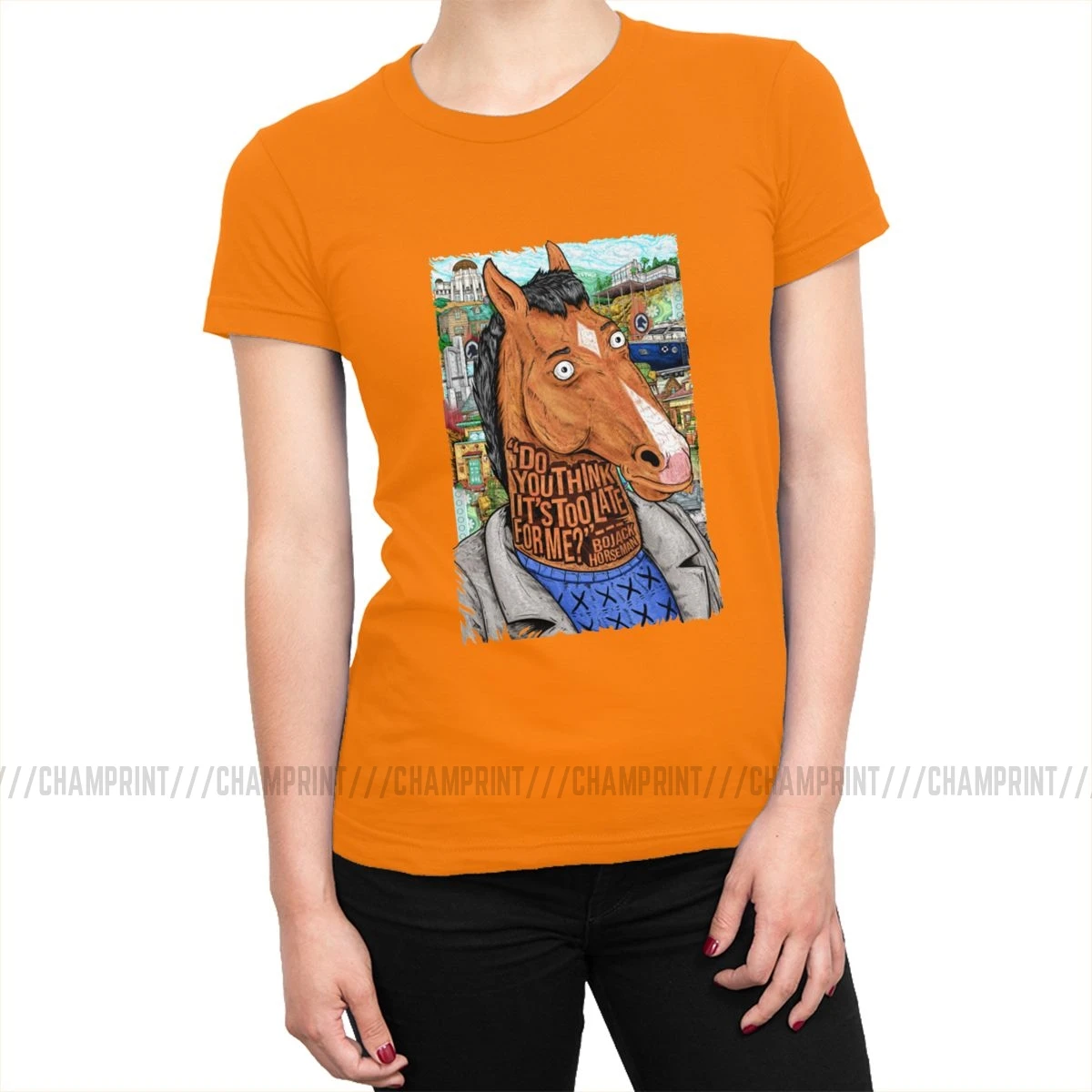 Женская футболка Bojack Horseman с забавным рисунком, эстетическая футболка с круглым вырезом, хлопковая уличная одежда размера плюс, женская одежда - Цвет: Оранжевый