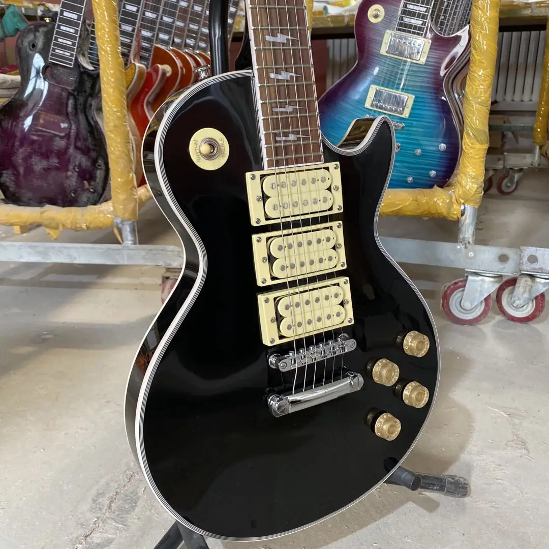 

Custom Electric Guitar Black Color Tiger Maple Top Three Pickups Free Shipping
