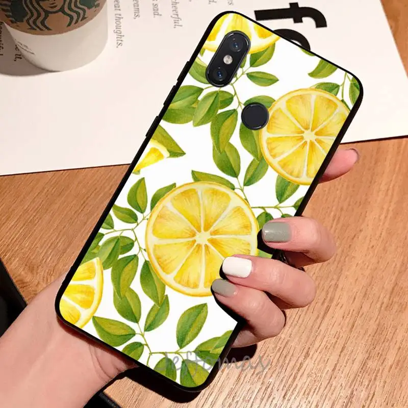 

Summer green leaves fruit lemon peach Phone Case For Xiaomi Redmi note 7 8 9 t max3 s 10 pro lite coque shell cover funda