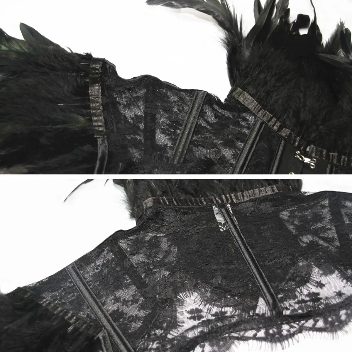 Women Retro Vintage Punk Gothic Feather Collar Shoulder Lace Cape Shrug Tops Halloween Party Goth Rave | Тематическая одежда и