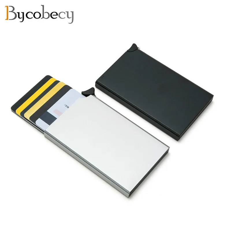 

Bycobecy Men And Women High Quality Metal Aluminum Single Box Credit Card Holder 2021 New Slim RFID Protector ID Card Cases