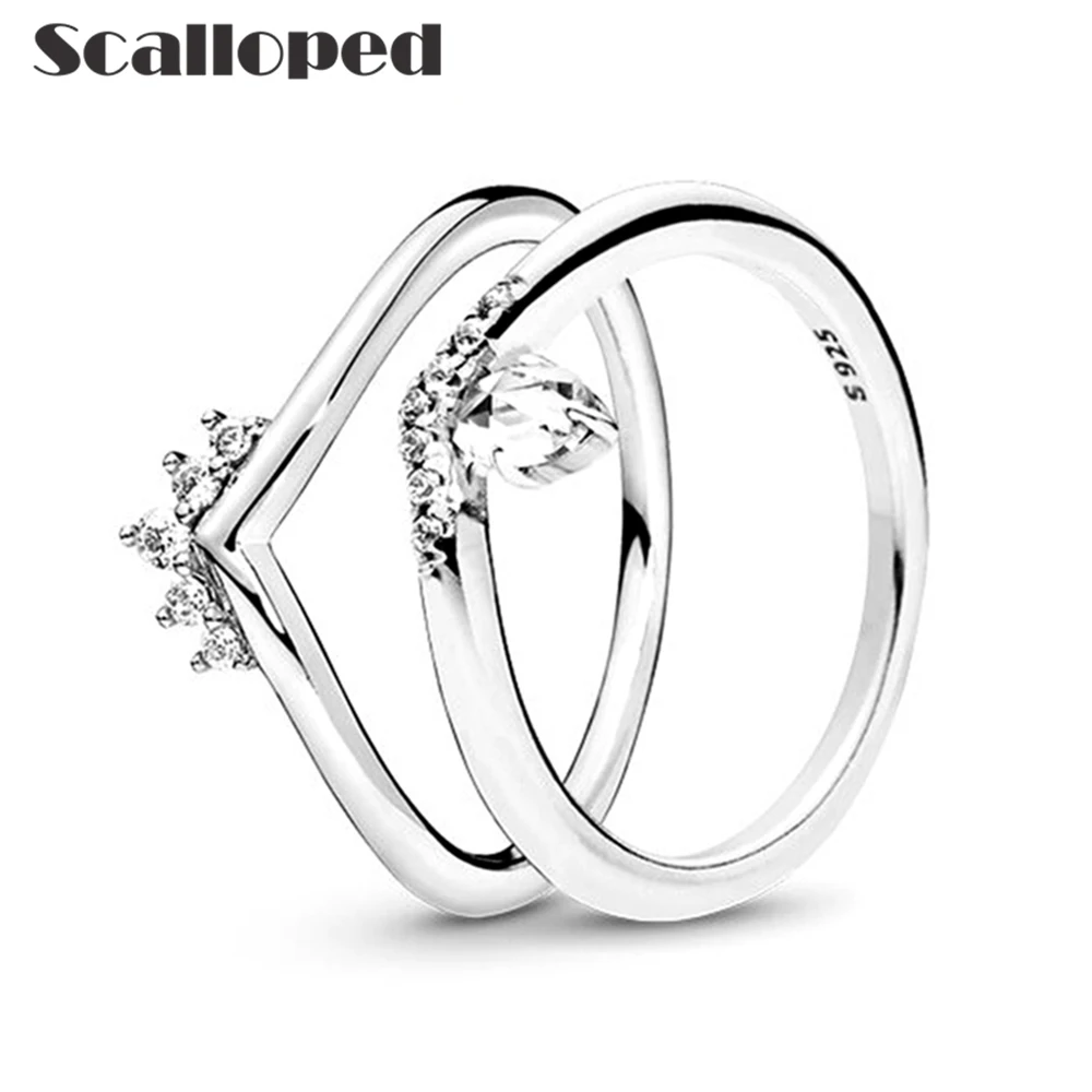 

SCALLOPED European Princess Crown Wedding Rings Women 2021 New Promotion Clear CZ Lady Engagement Party Jewelry Dropshipping