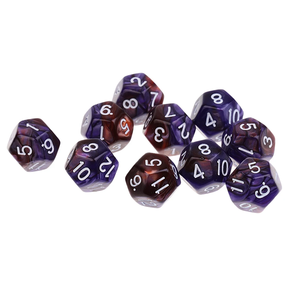Purple Coffee 12mm 10 шт. 12 сторонних кубиков D12 многогранные кости для подземелий и драконов вечерние настольные игры - Цвет: Purple Coffee 12mm