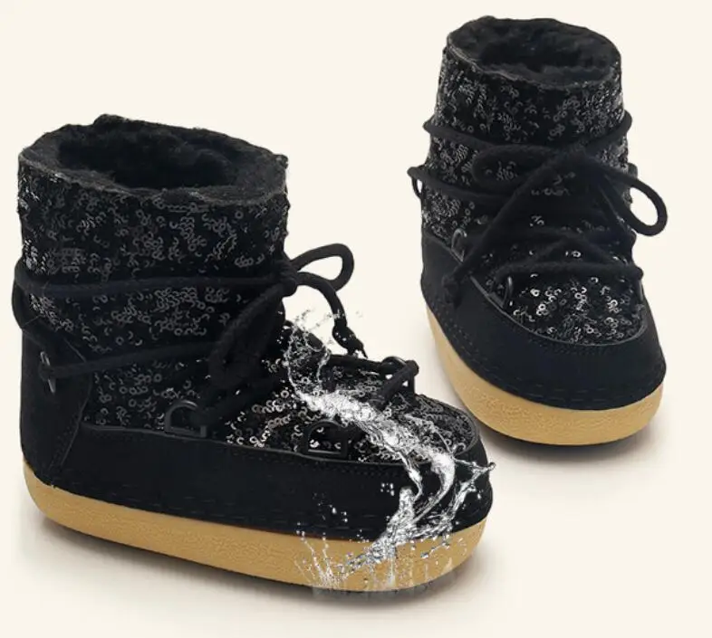 Детские зимние ботинки из натуральной кожи Зимние для девочек с блестками