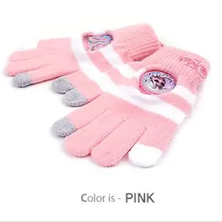 South Korea Winghouse Children Gloves Frozen Elsa Knitted Five-finger Gloves Girl Winter Hanging Rope Touch Screen Mittens - Цвет: Pink