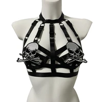 elasticity adjustable black color skull halloween body chain sexy party accessories bra body chain jewellery for women