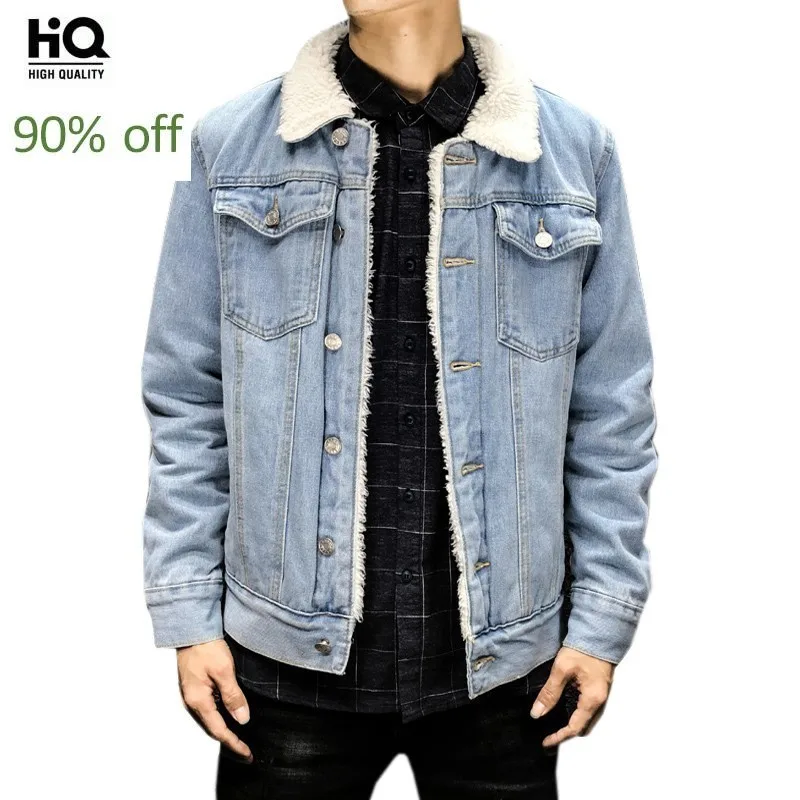 2020 зимняя джинсовая куртка мужская повседневная Флисовая теплая Толстая Бомбер