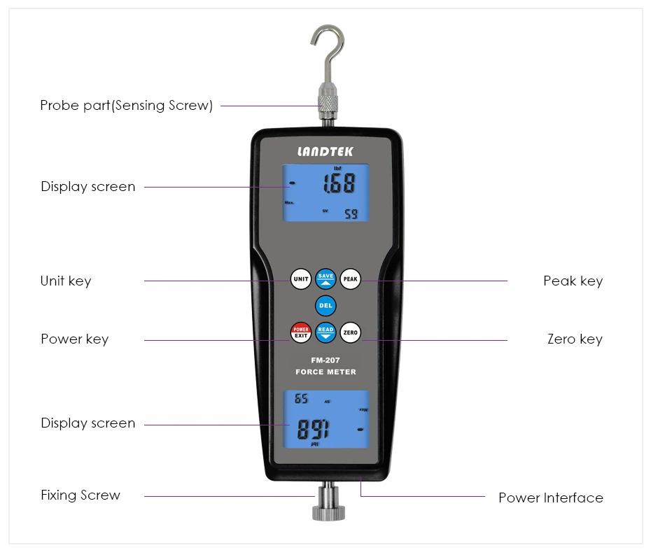 Landtek FM-207 цифровой датчик силы динамометр Push Pull испытательная машина 10N Tensiometer измерительный прибор портативный тестер натяжения