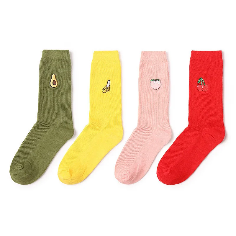 Женские носки хлопковые цветные хипстерские с вышивкой счастливого мультфильма